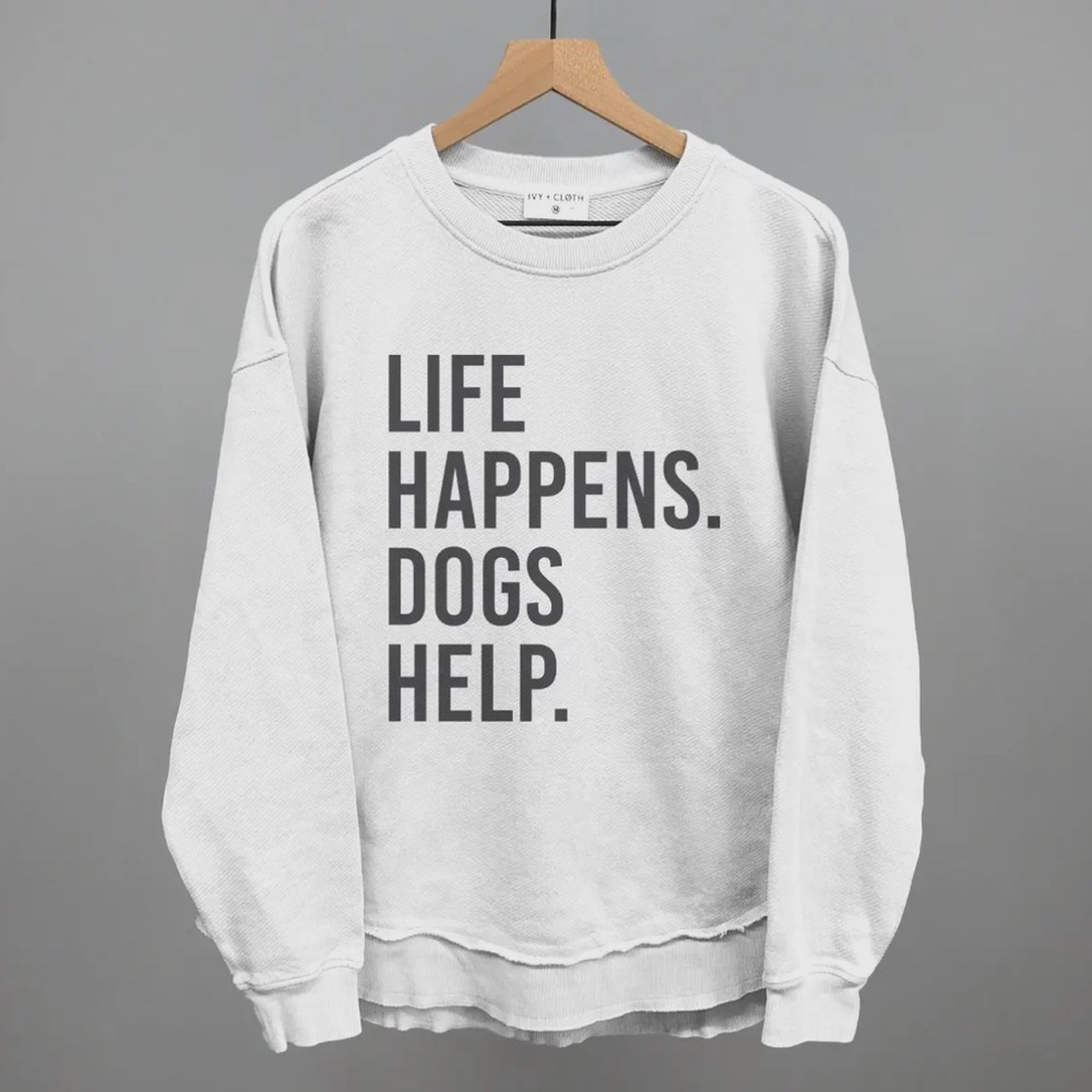 Oversized Terry Poncho with “Life Happens Dogs Help”.